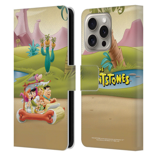 The Flintstones Characters Stone Car Leather Book Wallet Case Cover For Apple iPhone 16 Pro
