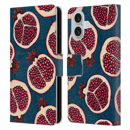 Katerina Kirilova Fruits & Foliage Patterns Pomegranate Slices Leather Book Wallet Case Cover For Apple iPhone 16