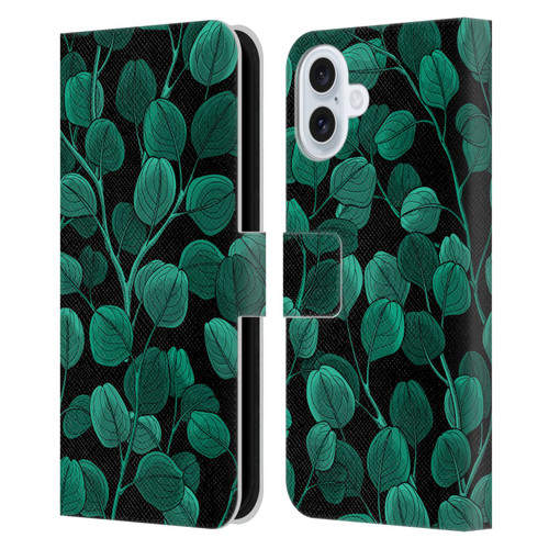 Katerina Kirilova Fruits & Foliage Patterns Eucalyptus Silver Dollar Leather Book Wallet Case Cover For Apple iPhone 16 Plus