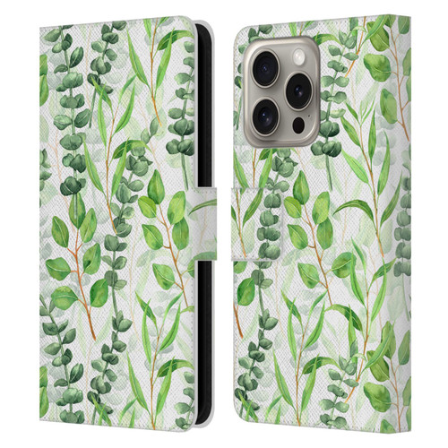 Katerina Kirilova Fruits & Foliage Patterns Eucalyptus Mix Leather Book Wallet Case Cover For Apple iPhone 16 Pro