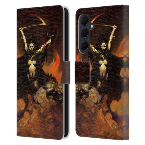 Frank Frazetta Fantasy Woman With A Scythe Leather Book Wallet Case Cover For Samsung Galaxy A35 5G