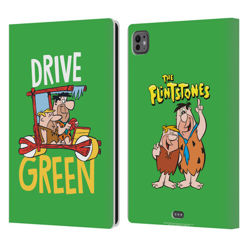 The Flintstones Graphics Drive Green Leather Book Wallet Case Cover For Apple iPad Pro 11 M4 2024