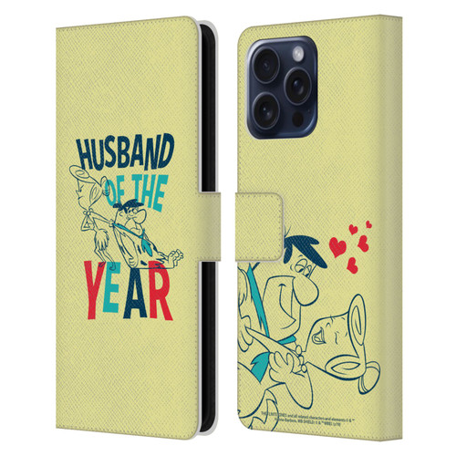 The Flintstones Graphics Husband Of The Year Leather Book Wallet Case Cover For Apple iPhone 16 Pro Max
