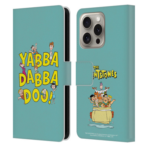 The Flintstones Graphics Yabba-Dabba-Doo Leather Book Wallet Case Cover For Apple iPhone 16 Pro