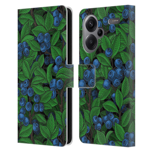 Katerina Kirilova Fruits & Foliage Patterns Blueberries Leather Book Wallet Case Cover For Xiaomi Redmi Note 13 Pro Plus 5G