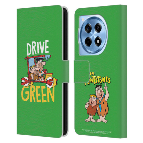 The Flintstones Graphics Drive Green Leather Book Wallet Case Cover For OnePlus 12R