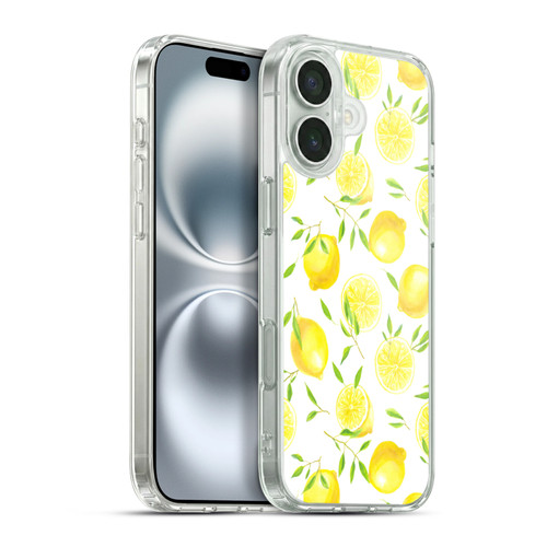 Katerina Kirilova Fruits & Foliage Patterns Lemons Soft Gel Case for Apple iPhone 16 Plus & MagSafe