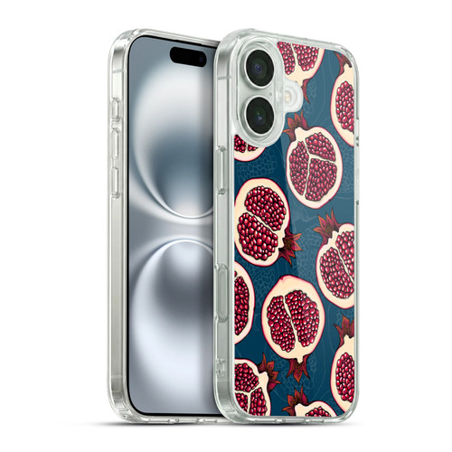 Katerina Kirilova Fruits & Foliage Patterns Pomegranate Slices Soft Gel Case for Apple iPhone 16 Plus & MagSafe