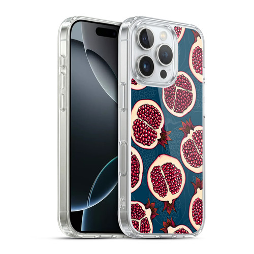 Katerina Kirilova Fruits & Foliage Patterns Pomegranate Slices Soft Gel Case for Apple iPhone 16 Pro & MagSafe