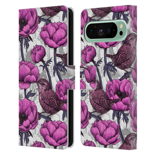 Katerina Kirilova Floral Patterns Wrens In Anemone Garden Leather Book Wallet Case Cover For Google Pixel 9 Pro XL