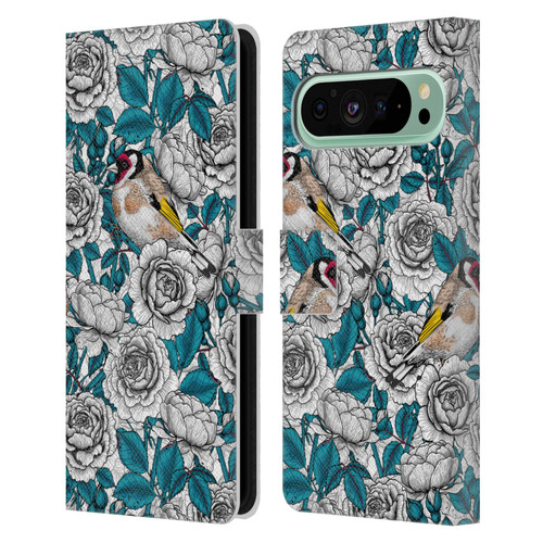 Katerina Kirilova Floral Patterns White Rose & Birds Leather Book Wallet Case Cover For Google Pixel 9 Pro XL