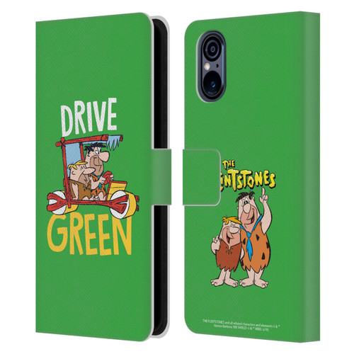 The Flintstones Graphics Drive Green Leather Book Wallet Case Cover For Sony Xperia 5 V 5G