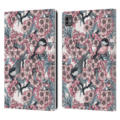 Katerina Kirilova Floral Patterns Cherry Garden Birds Leather Book Wallet Case Cover For Apple iPad Pro 11 M4 2024