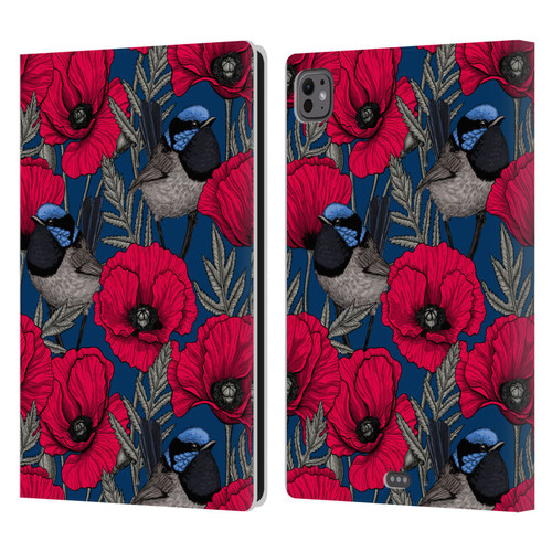 Katerina Kirilova Floral Patterns Fairy Wrens & Poppies Leather Book Wallet Case Cover For Apple iPad Pro 11 M4 2024