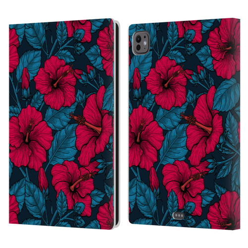 Katerina Kirilova Floral Patterns Red Hibiscus Leather Book Wallet Case Cover For Apple iPad Pro 11 M4 2024