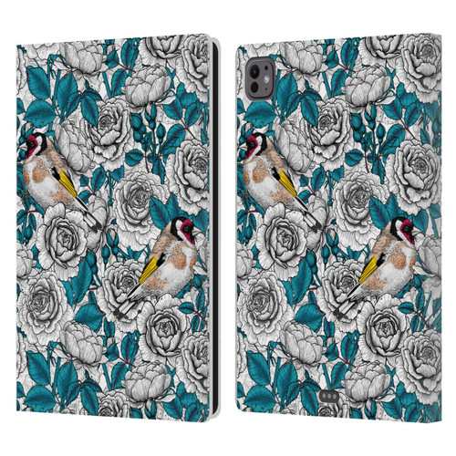 Katerina Kirilova Floral Patterns White Rose & Birds Leather Book Wallet Case Cover For Apple iPad Pro 11 M4 2024