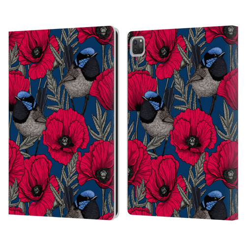 Katerina Kirilova Floral Patterns Fairy Wrens & Poppies Leather Book Wallet Case Cover For Apple iPad Pro 13 M4 2024