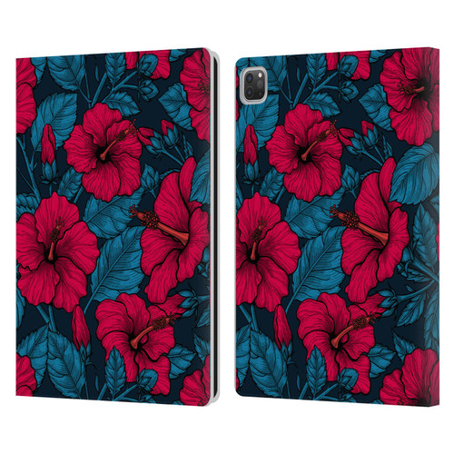 Katerina Kirilova Floral Patterns Red Hibiscus Leather Book Wallet Case Cover For Apple iPad Pro 13 M4 2024