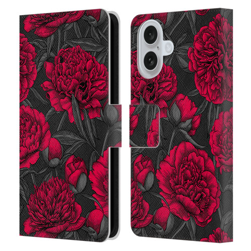 Katerina Kirilova Floral Patterns Night Peony Garden Leather Book Wallet Case Cover For Apple iPhone 16