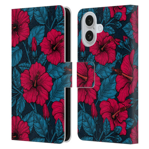 Katerina Kirilova Floral Patterns Red Hibiscus Leather Book Wallet Case Cover For Apple iPhone 16