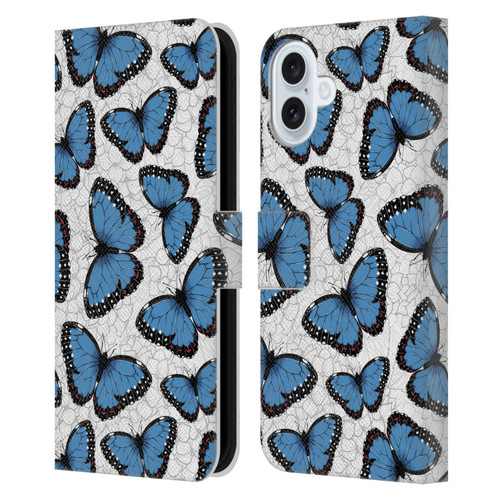 Katerina Kirilova Floral Patterns Blue Butterflies Leather Book Wallet Case Cover For Apple iPhone 16 Plus