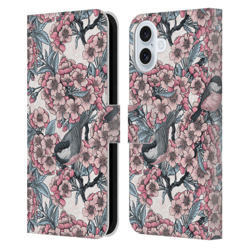 Katerina Kirilova Floral Patterns Cherry Garden Birds Leather Book Wallet Case Cover For Apple iPhone 16 Plus