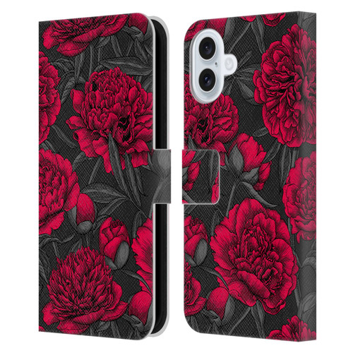 Katerina Kirilova Floral Patterns Night Peony Garden Leather Book Wallet Case Cover For Apple iPhone 16 Plus