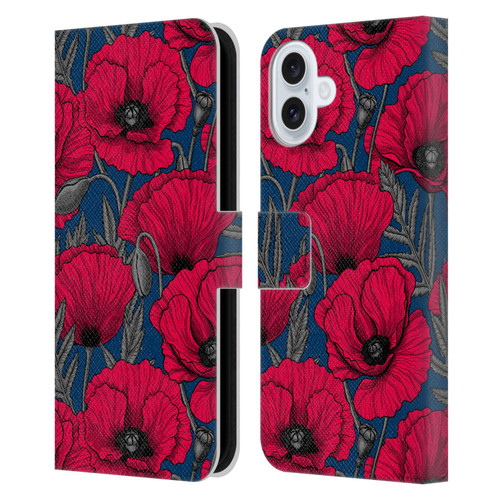 Katerina Kirilova Floral Patterns Night Poppy Garden Leather Book Wallet Case Cover For Apple iPhone 16 Plus