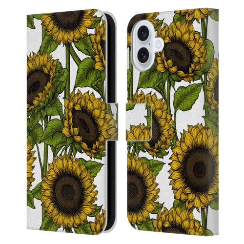Katerina Kirilova Floral Patterns Sunflowers Leather Book Wallet Case Cover For Apple iPhone 16 Plus