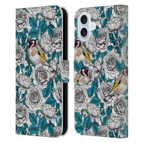 Katerina Kirilova Floral Patterns White Rose & Birds Leather Book Wallet Case Cover For Apple iPhone 16 Plus
