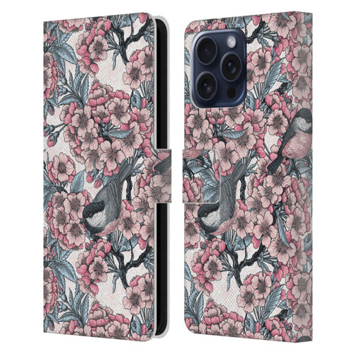 Katerina Kirilova Floral Patterns Cherry Garden Birds Leather Book Wallet Case Cover For Apple iPhone 16 Pro Max