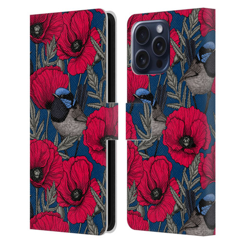 Katerina Kirilova Floral Patterns Fairy Wrens & Poppies Leather Book Wallet Case Cover For Apple iPhone 16 Pro Max