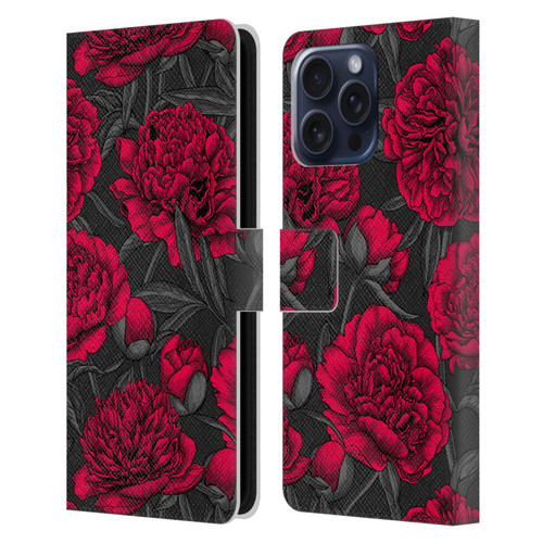 Katerina Kirilova Floral Patterns Night Peony Garden Leather Book Wallet Case Cover For Apple iPhone 16 Pro Max