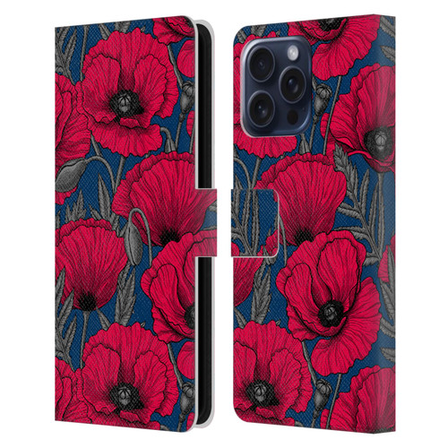 Katerina Kirilova Floral Patterns Night Poppy Garden Leather Book Wallet Case Cover For Apple iPhone 16 Pro Max