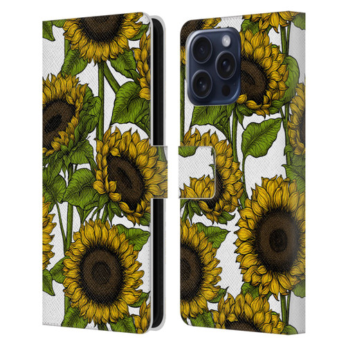 Katerina Kirilova Floral Patterns Sunflowers Leather Book Wallet Case Cover For Apple iPhone 16 Pro Max