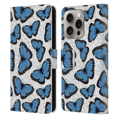 Katerina Kirilova Floral Patterns Blue Butterflies Leather Book Wallet Case Cover For Apple iPhone 16 Pro