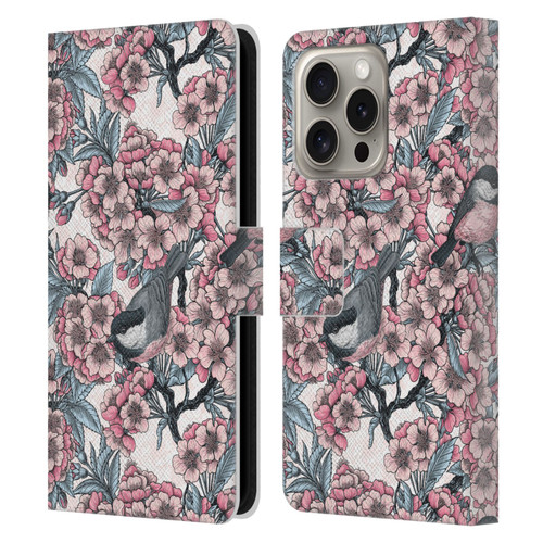 Katerina Kirilova Floral Patterns Cherry Garden Birds Leather Book Wallet Case Cover For Apple iPhone 16 Pro