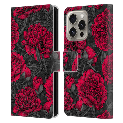 Katerina Kirilova Floral Patterns Night Peony Garden Leather Book Wallet Case Cover For Apple iPhone 16 Pro