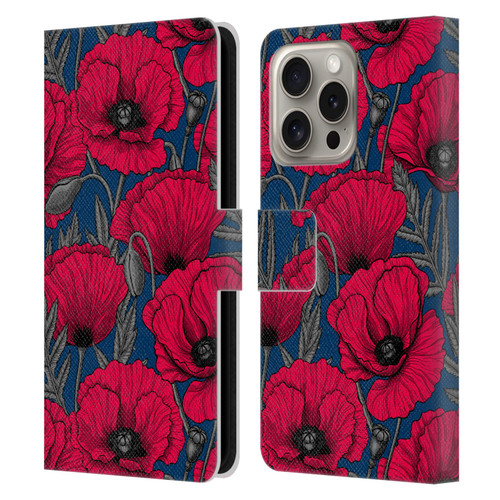 Katerina Kirilova Floral Patterns Night Poppy Garden Leather Book Wallet Case Cover For Apple iPhone 16 Pro