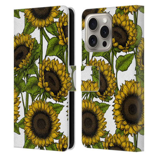 Katerina Kirilova Floral Patterns Sunflowers Leather Book Wallet Case Cover For Apple iPhone 16 Pro