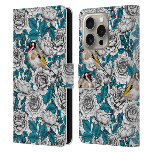 Katerina Kirilova Floral Patterns White Rose & Birds Leather Book Wallet Case Cover For Apple iPhone 16 Pro
