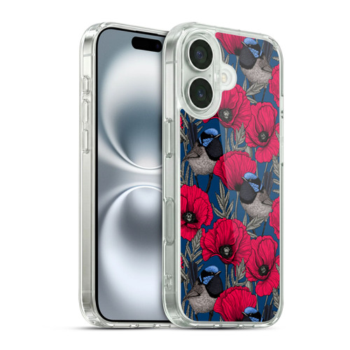 Katerina Kirilova Floral Patterns Fairy Wrens & Poppies Soft Gel Case for Apple iPhone 16 & MagSafe