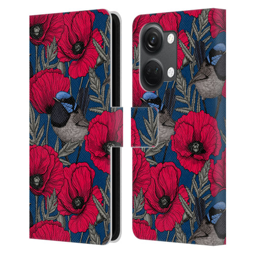 Katerina Kirilova Floral Patterns Fairy Wrens & Poppies Leather Book Wallet Case Cover For OnePlus Nord 3 5G
