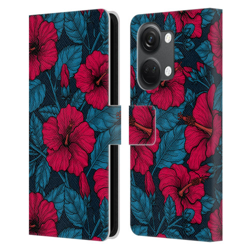 Katerina Kirilova Floral Patterns Red Hibiscus Leather Book Wallet Case Cover For OnePlus Nord 3 5G
