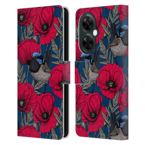 Katerina Kirilova Floral Patterns Fairy Wrens & Poppies Leather Book Wallet Case Cover For OnePlus Nord CE 3 Lite 5G
