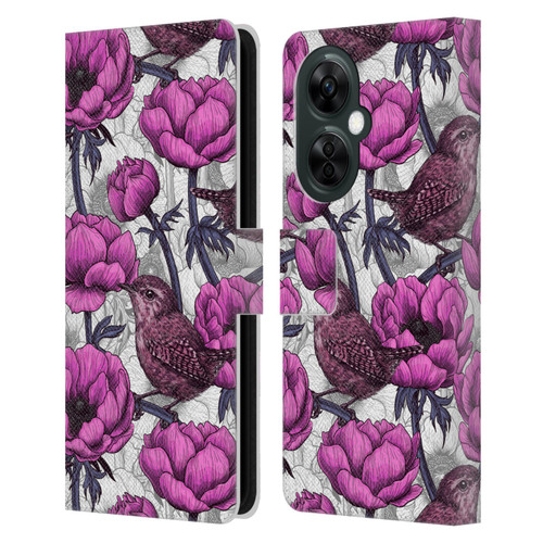 Katerina Kirilova Floral Patterns Wrens In Anemone Garden Leather Book Wallet Case Cover For OnePlus Nord CE 3 Lite 5G