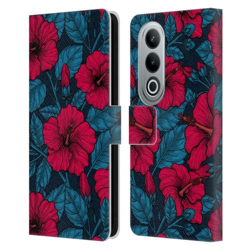 Katerina Kirilova Floral Patterns Red Hibiscus Leather Book Wallet Case Cover For OPPO OnePlus Ace 3V 5G