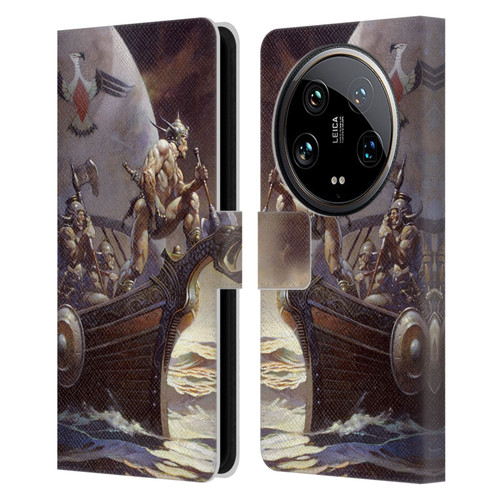 Frank Frazetta Medieval Fantasy Kane on Golden Sea Leather Book Wallet Case Cover For Xiaomi 14 Ultra