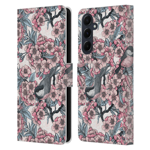 Katerina Kirilova Floral Patterns Cherry Garden Birds Leather Book Wallet Case Cover For Samsung Galaxy A55 5G