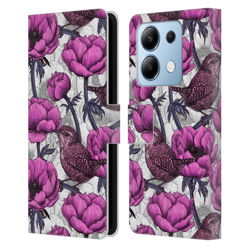 Katerina Kirilova Floral Patterns Wrens In Anemone Garden Leather Book Wallet Case Cover For Xiaomi Redmi Note 13/13 Pro 5G
